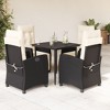 vidaXL 5 Piece Patio Dining Set with Cushions Black Poly Rattan - 31.5" Table Length Sharp Leg 4 Items - 2 of 4