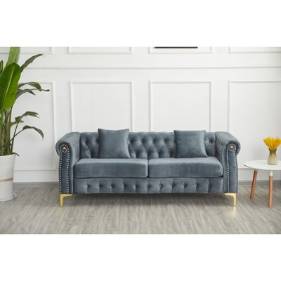 Hybition 84.6" Velvet Chesterfield Button-Tufted Sofa for Living Room