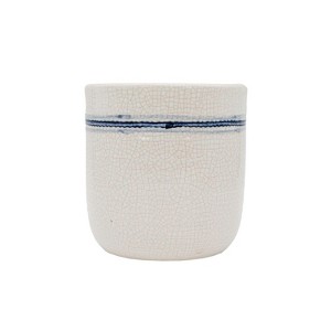 5.5" Edaline Vintage White Crackle & Blue Stripe Stoneware Planter Pot - 1 of 4