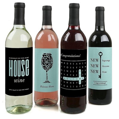 Big Dot of Happiness Home Sweet Home - Housewarming Gift for Women and Men - Wine Bottle Label Stickers - Set of 4