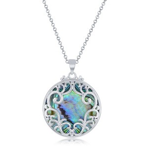 Bella Silver Sterling Silver  Filigree Design Round 18" Pendant Necklace  - Abalone - Multi - 1 of 3