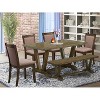 HomeStock 6-Piece Rectangle Distressed Jacobean Finish Solid Wood Top Dining Table with 1-Bench, 4-Chairs - 2 of 4