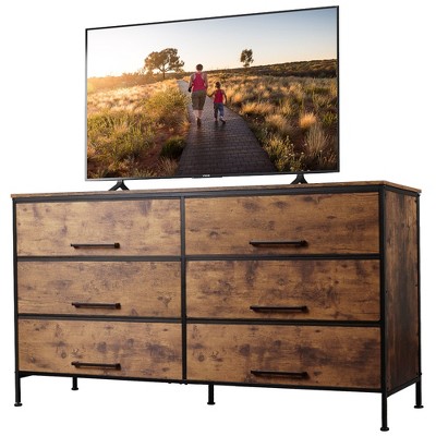 GALAXHERO 6-Drawer Wide Fabric Dresser TV Stand for 68" TV, Large Storage Tower Unit with Fabric Bins for Bedroom, Closet, Hallway