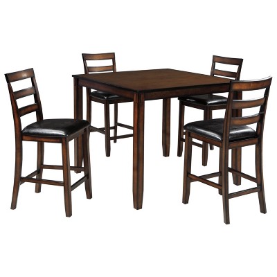 Coviar Counter Height Dining Table Set Brown - Signature Design by Ashley: 5-Piece, Faux Leather Chairs, Wood Frame