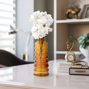 Modern Glass Vase with Ribbed Artistic Design - Contemporary Style for Casual Home or Office Decor - Amber - 1 of 4