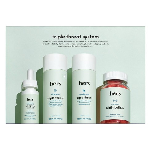 Triple Threat System Total Hair Package To Supports Hair Growth Minoxidil 2%, Shampoo, Conditioner, Biotin Hair - 4pc :