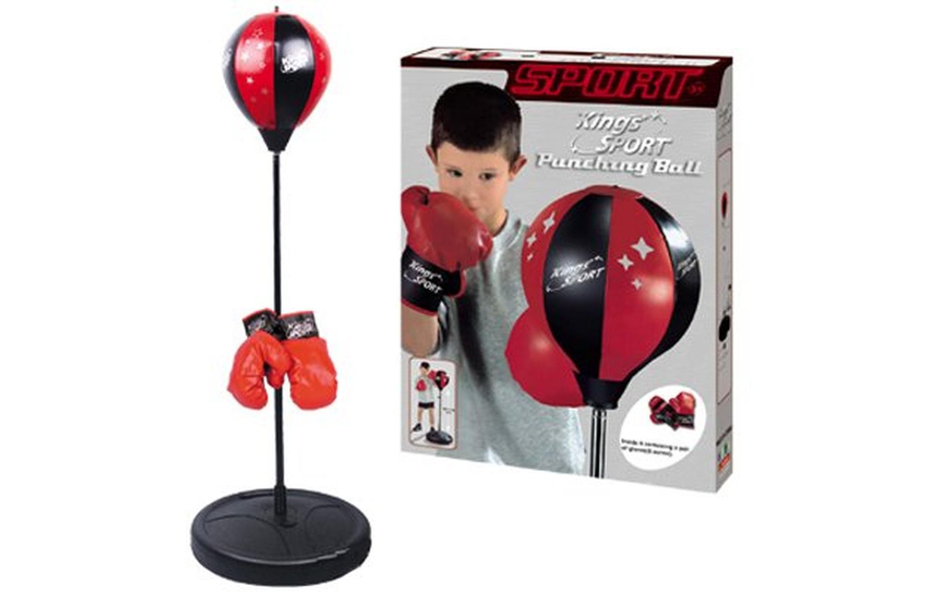 JuzToys 43" Adjustable Boxing Bag Stand with Boxing Gloves for Kids, Freestanding Punching Bag Stand, Kids Boxing Set for Indoor/Ourdoor – Red/Black