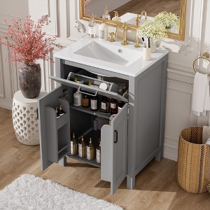 TIRAMISUBEST 24"Bathroom Vanity Combo with Ceramic sink, Freestanding Bathroom Vanity Cabinet with 2 Soft Close Doors and 1 Filp-out Drawer - 1 of 4