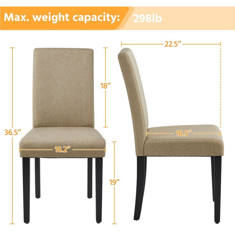 Yaheetech 4pcs Upholstered Fabric Dining Chairs with Solid Wood Legs For Dining Room, 3 of 8