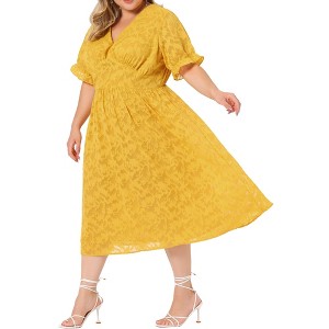 Agnes Orinda Women's Plus Size Elegant Lace Floral Ruffle Short Sleeve V Neck Trendy Tunic Dresses - 1 of 4