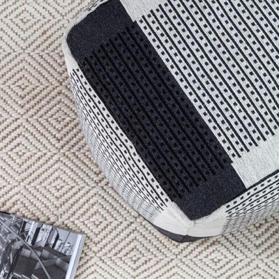 Black and Ivory Square Cotton Pouf Ottoman