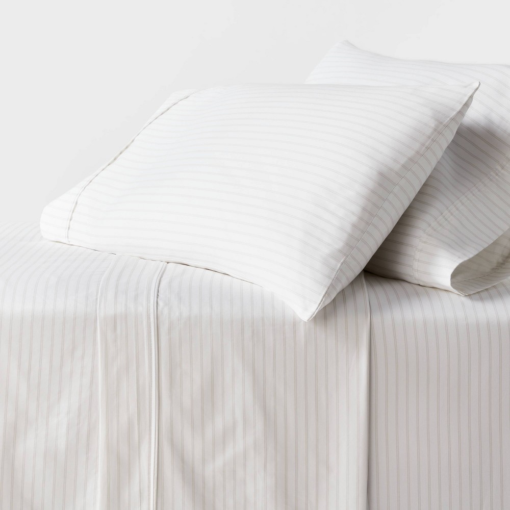 Photos - Bed Linen Full 400 Thread Count Performance Sheet Set Gray Stripe - Threshold™