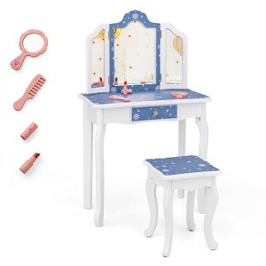 Tangkula Kids Vanity Table and Chair Set Princess Makeup Table with Stool Removable Tri-Folding Mirror - 1 of 4