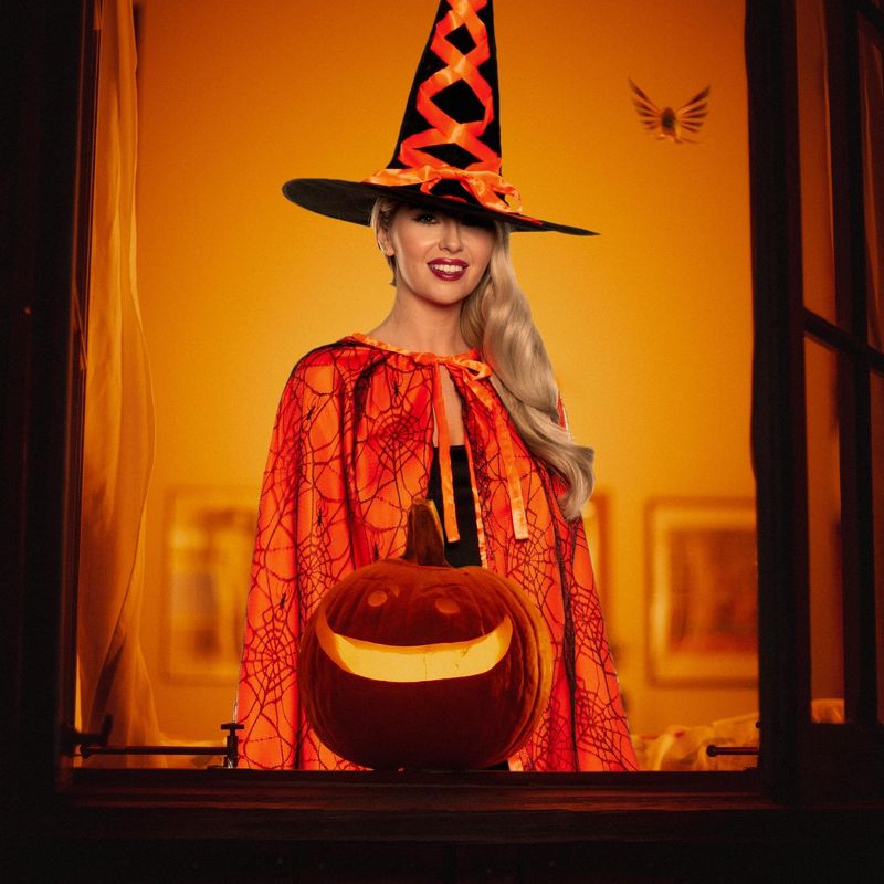 Underwraps Costumes Witch Cape and Hat Adult Costume Set | Orange, 2 of 4