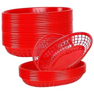 Aoibox 50 Pack Plastic Fast Food Baskets - Bread Fry Baskets Serving Tray for Hot Dogs, Chicken, Burgers, Sandwiches, Fries (Red) - 1 of 4