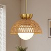 KAISITE 11.8in Rattan Pendant Light with Frosted Glass Globe & Brass Canopy - Boho Coastal Kitchen Island Dining Room Hanging Light - 2 of 4