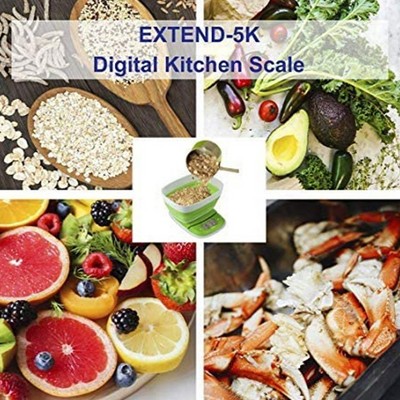 Compact White and Green Digital Kitchen Scale with Collapsible Bowl