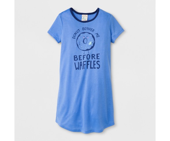 Nite Nite Munki Munki Girls' Short Sleeve Donut Bother Me Waffles Jersey Nightgown - Blue M
