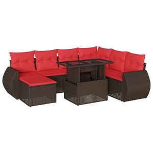vidaXL 8 Piece Garden Sofa Set with Cushions Brown Poly Rattan - Brown - 1 of 4