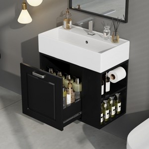 TIRAMISUBEST 21.8'' Floating Bathroom Vanity with Ceramic Sink, Wall Mounted Bathroom Vanity Cabinet w/1 Drawer, Adjustable Shelf, Toilet Paper Holder - 1 of 4