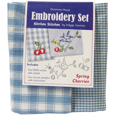 Dunroven Kitchen Stitches Embroidery Tea Towel Set 20"X28"-Spring Cherries