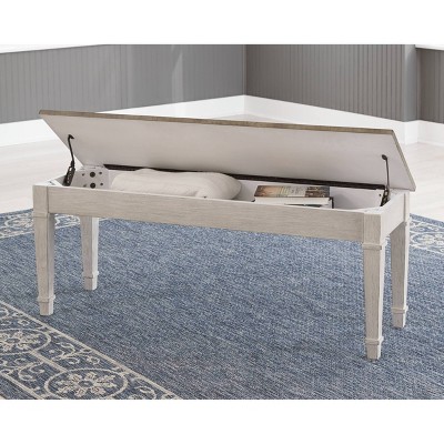 Skempton Two-Tone Transitional Storage Bench, 48" White & Light Brown