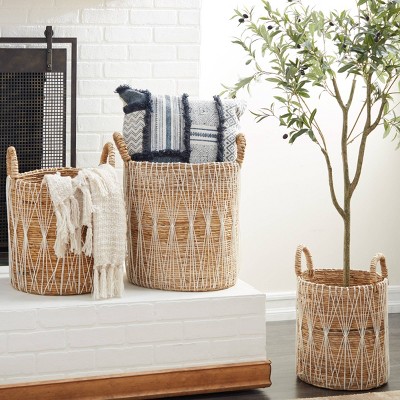 Handmade Bohemian Wicker Storage Baskets with Handles - Set of 3