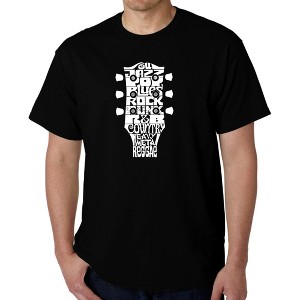 LA Pop Art Men's Word Art T-shirt - Guitar Head Music Genres - 1 of 4