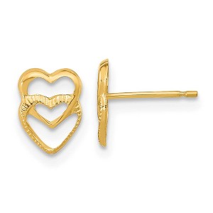 Black Bow Jewelry Kids Small Stacked Open Hearts Post Earrings in 14k Yellow Gold - 1 of 4