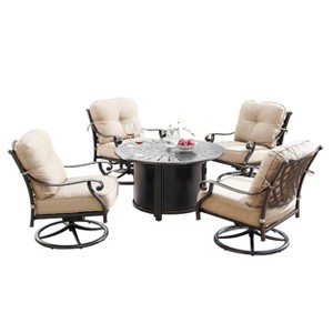 Oakland Living 5pc Deep Seating Aluminum Outdoor Patio Fire Pit Dining Set with 44" Round Fire Table & Swivel Rocking Chairs Copper - 1 of 4