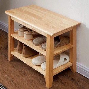 Solid Wood Storage Bench with Shoe Rack - Rustic Entryway Bench with Natural Wood Grain, Functional and Stylish - 1 of 4