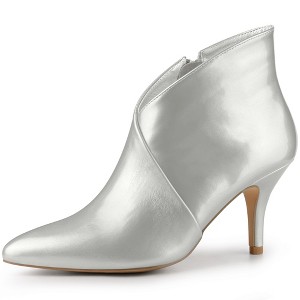 Allegra K Women's V Shape Pointed Toe Side Zipper Stiletto Heel Ankle Boots - 1 of 4