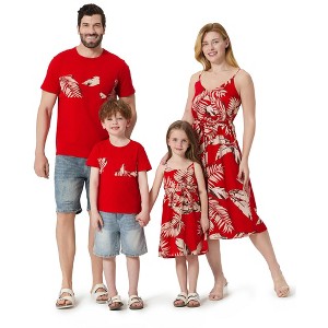 PATPAT Family Matching Mommy and Me Floral  Strap Midi Dresses and Splicing Short-sleeve T-shirts Sets - 1 of 4