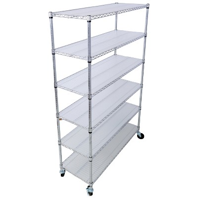 Vynxaria Chrome Heavy Duty Utility Storage Shelves with Wheels - 6 Tier, 6000 lbs Capacity, 82"H x 48"L x 18"D