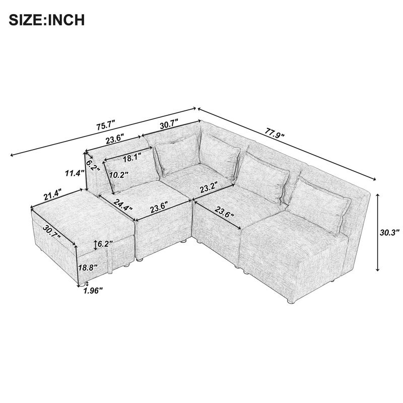 5 Seat Sectional Sofa, Free-Combined Modular Sofa Couches with Storage Ottoman-ModernLuxe, 3 of 10