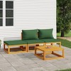 vidaXL 4-Piece Patio Lounge Set - Solid Acacia Wood Furniture with Green Cushions, Modular Design, Practical Coffee Table for Outdoor Living Space - 2 of 4