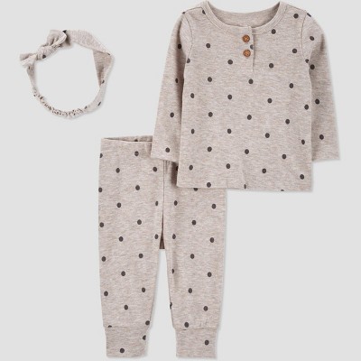 Carter's Just One You® Baby Girls' 3pc Top & Bottom Set with Headband - Tan 9 M