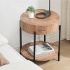 Homhougo Round End Table Farmhouse Side Table with Drawer Wood Circle End Tables Small Bedside Table Metal Frame Nightstand, Easy Assembly - 3 of 4
