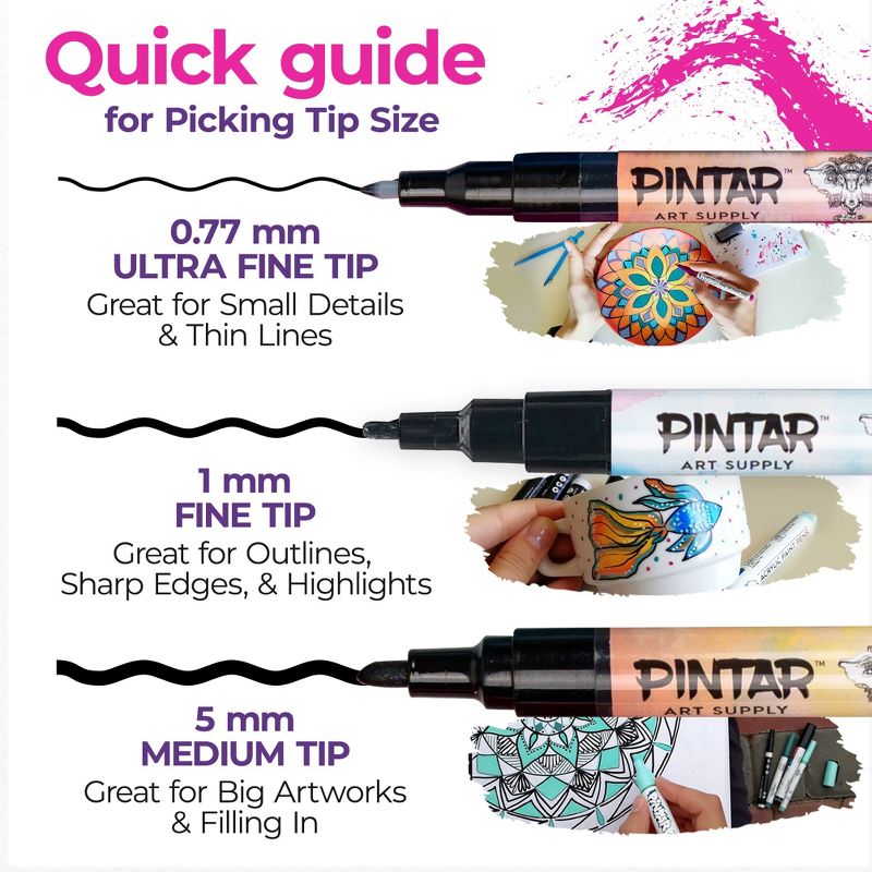 PINTAR Premium Acrylic Paint Pens - 1mm Fine Tip Pens For Rock Painting, Ceramic, Glass, Wood, Craft Supplies, DIY Project (16 colors), 5 of 10