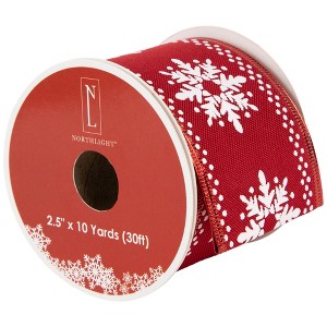 Northlight Red and White Snowflake Wired Craft Christmas Ribbon 2.5" x 10 Yards - 1 of 4
