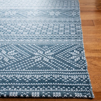 Blue and Ivory Floral Cotton Flat Woven Area Rug