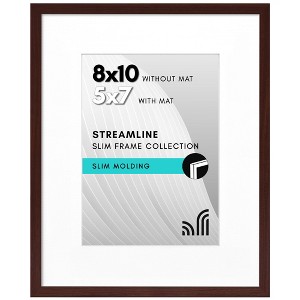 Americanflat Thin Picture Frame in Mahogany with Shatter Resistant Glass Horizontal and Vertical Formats for Wall and Tabletop - 8" x 10" - 1 of 4