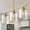 DORESshop 3-Light Gold Modern Kitchen Island Pendant Light Fixtures, Linear Chandelier Hanging Light with Clear Glass Shade - 3 of 4