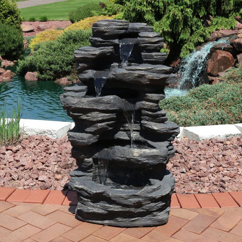 Sunnydaze 39"H Electric Polystone Rock Falls Waterfall Outdoor Water Fountain with LED Lights, 2 of 14