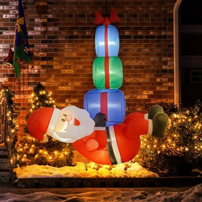 Whisen 4.6FT Christmas Inflatables Santa Claus Hanging Under Three Gift Boxes - Red