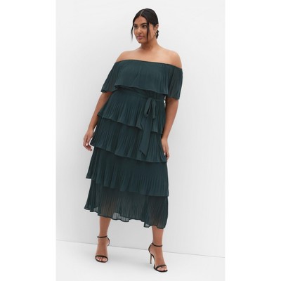 Women's Plus Size DRESS NIGHT GARDEN - Green Teal | CITY CHIC