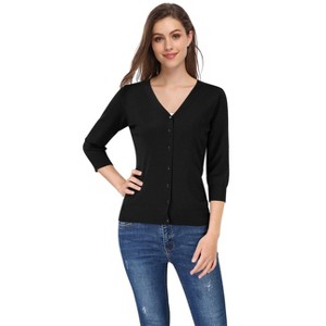Clearlove Women's 3/4 Sleeve Button Down Sweater Cardigan - 1 of 4