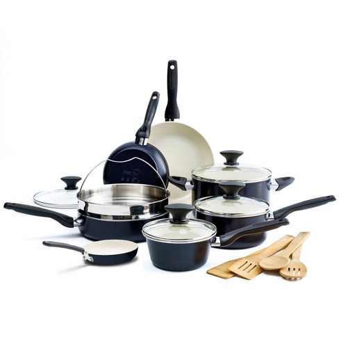 Greenpan Rio 16pc Ceramic Nonstick Cookware Set Black : Target