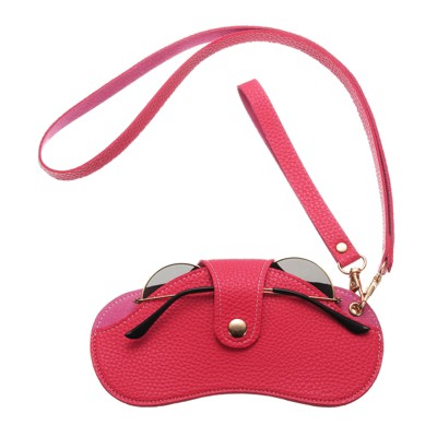 Unique Bargains PU Leather Glasses Case Holder with Neck and Wrist Lanyard 7" x 4"