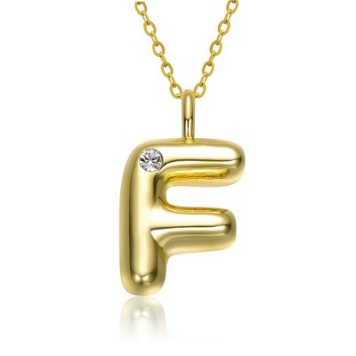 Kids' 14K gold plated necklace with white swarovski crystal initial pendant in bubble letter design